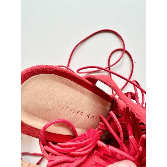 LOEFFLER RANDALL Luz Red Suede Leather Lace-Up Tassel Tie Block Heels, Size 10 - Picture 14 of 16